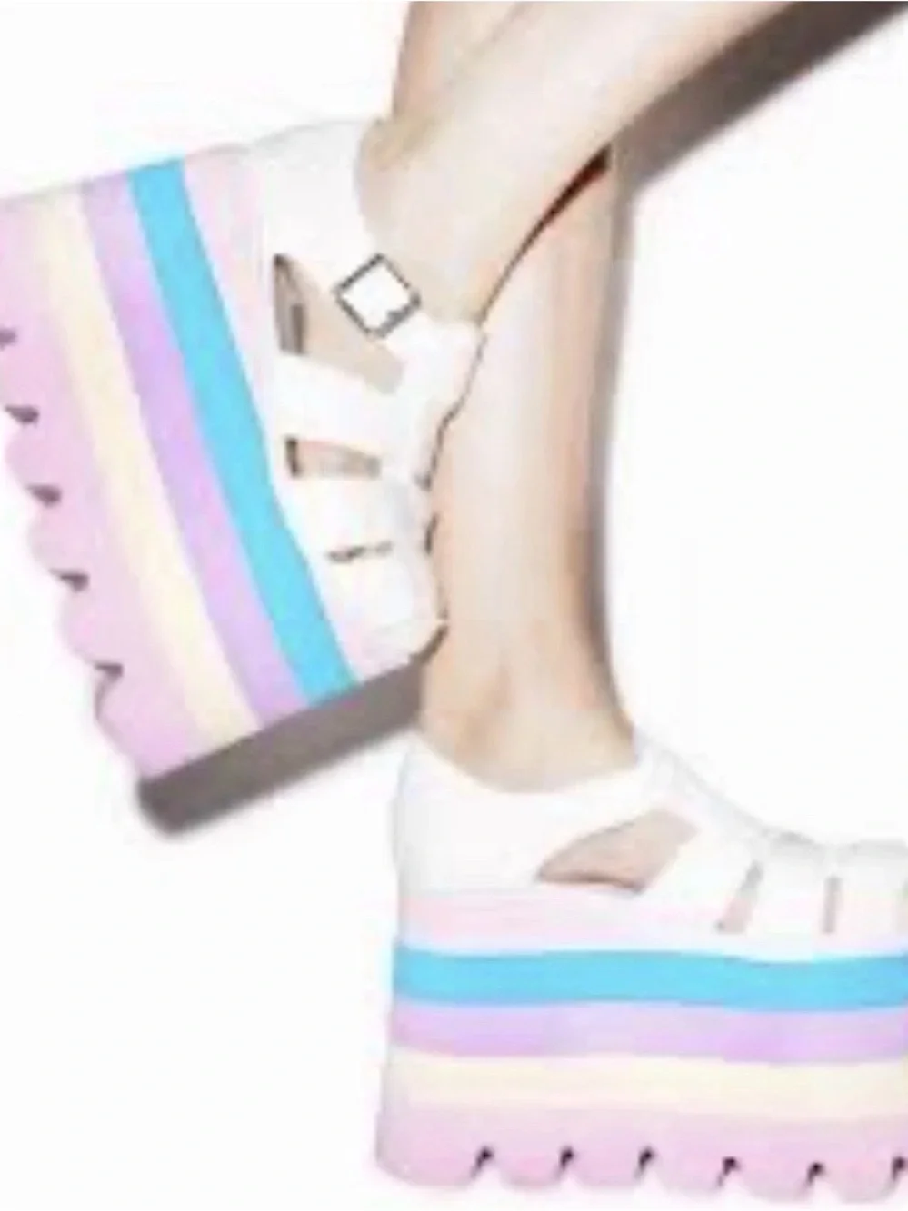 Dolls Kill White Platform Sandals with Pastel Stripes size 9
